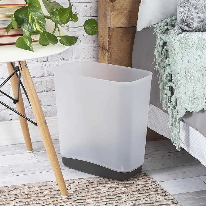 Sterilite 3.3 Gallon Slim Waste Basket Wastebasket Small Clear with Flat Gray base