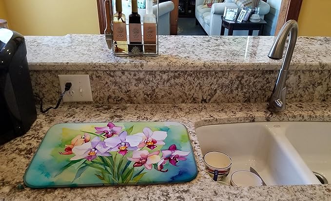 Caroline's Treasures DAC1563DDM Orchids in Watercolor Dish Drying Mat Absorbent Dish Drying Mat Pad for Kitchen Counter Dish Drainer Mat for Countertop 14 x 21 Multicolor