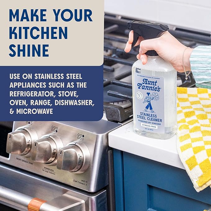Aunt Fannie's Stainless Steel Spray Cleaner Powered by Vinegar Fingerprint and Residue Remover for Refrigerator Dishwasher Oven Grill Sink Stovetop and Other Appliances Pack of 6