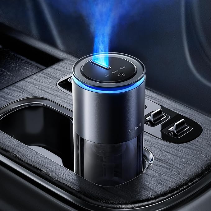 Ceeniu Smart Car Air Freshener Enlarged Spray Nozzle Advanced Ultrasonic Diffuser CF12 Pro Auto On/Off Adjustable Mode 60-Day Powerful Battery Ambient Light Luxury Cologne Scent Lasts 4 Months