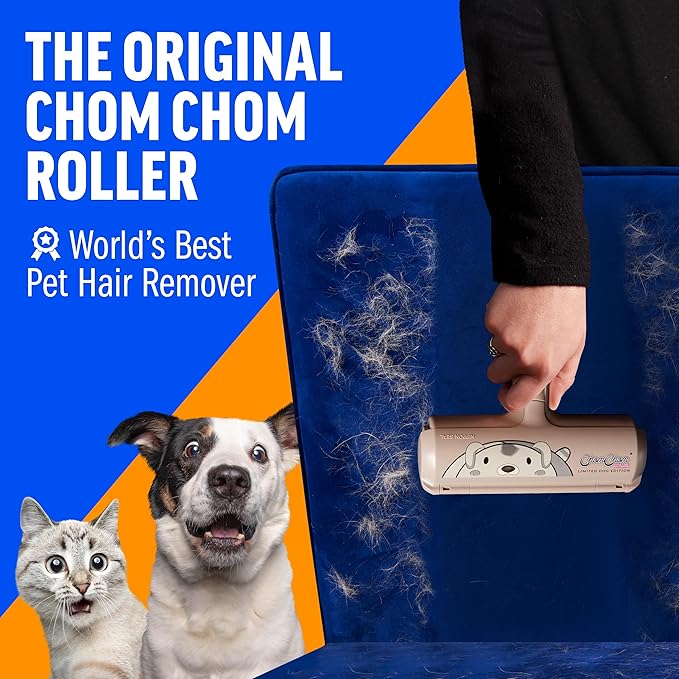 ChomChom Roller Pet Hair Remover – Original Size Reusable Lint Roller for Cat &amp Dog Hair on Furniture Couch Carpet Car Rugs &amp Bedding – Portable Eco-Friendly (Dog)
