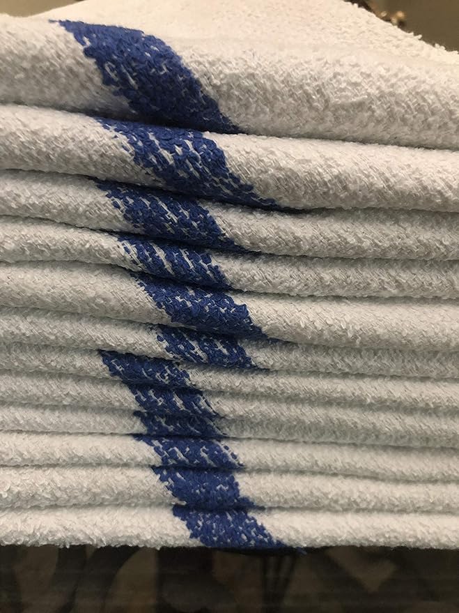 60 TERRY CLOTH JUMBO BLUE STRIPE CLEANING JANITORIAL TOWELS SHOP BAR RAGS 16X19 By OMNI LINENS