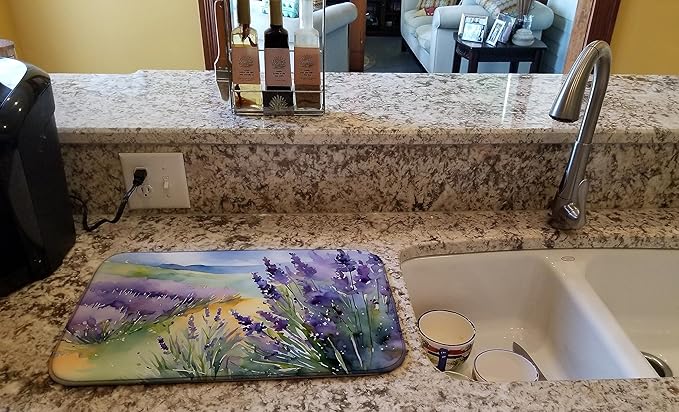 Caroline's Treasures DAC1583DDM Lavender in Watercolor Dish Drying Mat Absorbent Dish Drying Mat Pad for Kitchen Counter Dish Drainer Mat for Countertop 14 x 21 Multicolor