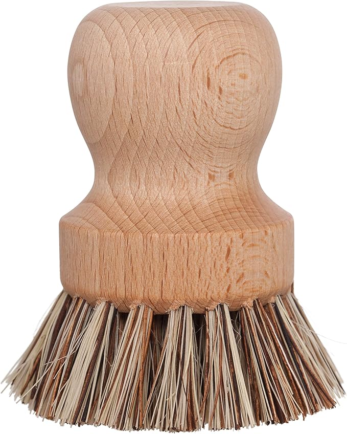 REDECKER Natural Fiber Bristle Pot Brush - Untreated Beechwood Handle - Heat-Resistant Union Fiber Head for Cleaning Pots Pans and More - 2-1/2 inch Diameter - Set of 2 - Boar Bristle Dish Brush