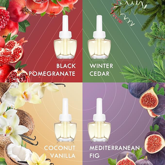 Plug in Air Freshener Refills 12 Pack – Mediterranean Fig Black Pomegranate Coconut Vanilla &amp Winter Cedar Scents for Bathroom &amp Home – Compatible with Air Wick &amp Glade Not Include Glad