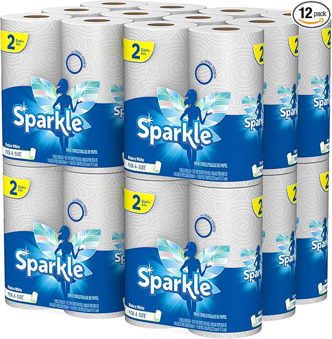 Sparkle Pick-A-Size Paper Towels 2 Rolls = 4 Regular Rolls (Pack of 24 Rolls) Everyday Value Paper Towel With Full And Half Sheets
