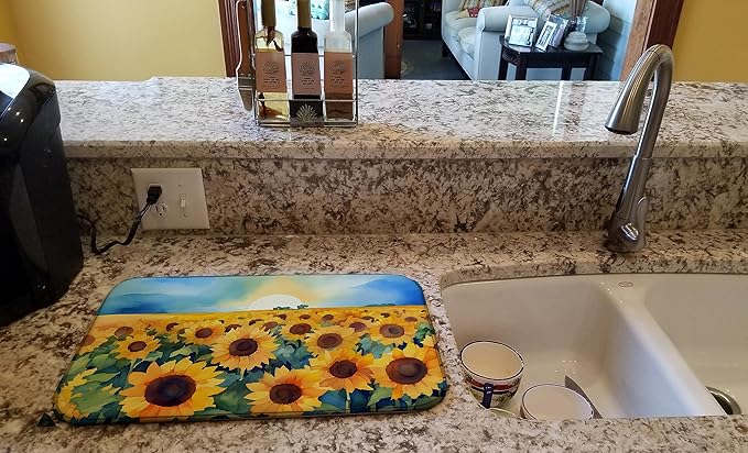 Caroline's Treasures DAC1655DDM Kansas Sunflowers in Watercolor Dish Drying Mat Absorbent Dish Drying Mat Pad for Kitchen Counter Dish Drainer Mat for Countertop 14 x 21 Multicolor