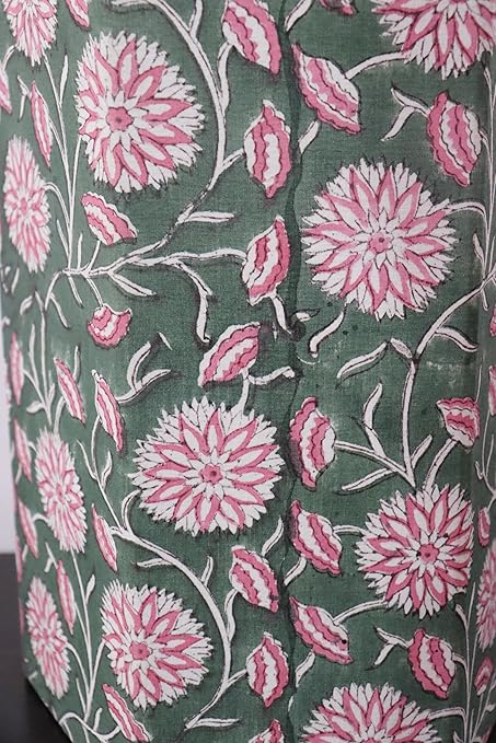 Generic Floral Hand Block Print Paper Dustbin Cotton Printed Wastebasket Indian Vintage Home Decor Hotel Room Decor (1 Green Pink)