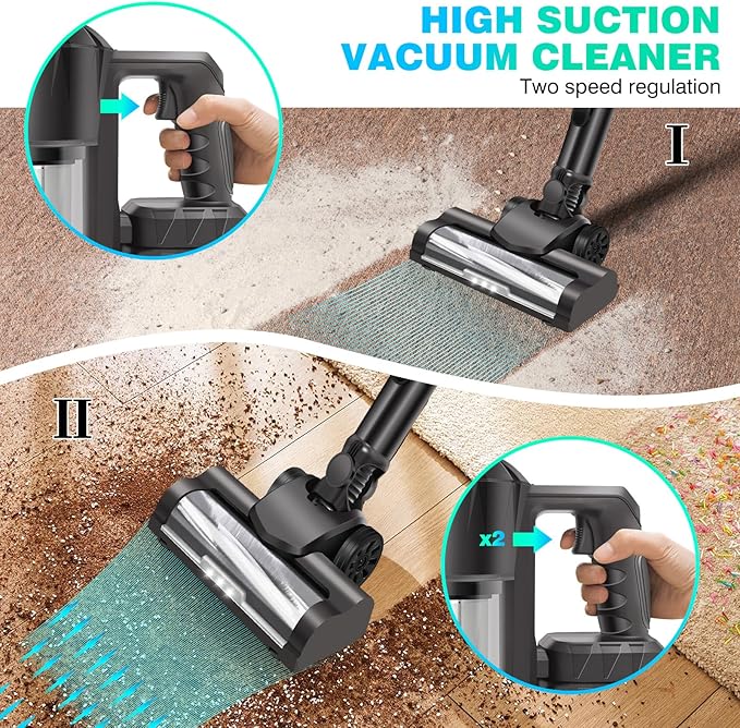 Powerful Lightweight Vacuum Cleaner Cordless Stick Vacuums with Headlights Electric Brooms Tool Kit for Carpet Hard Floor Pet Hair (Vacuum Cleaner 1PCS Battery)