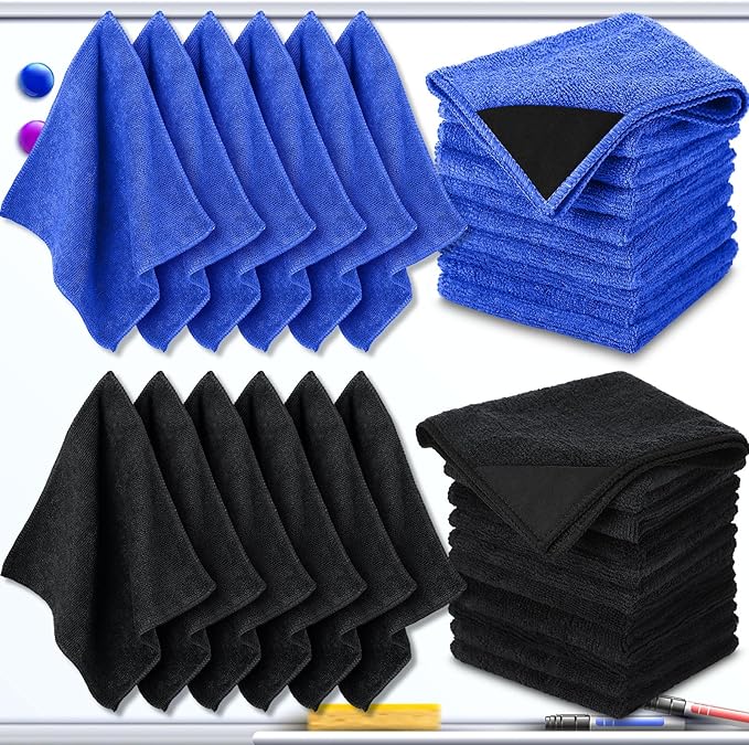 Tudomro 30 Pcs Magnetic Microfiber Cleaning Cloth Dry Erasers Bulk for Most Whiteboards Dry Erase Cloth Cleaner Reusable Home Office 10'' x 10''(Black Blue)