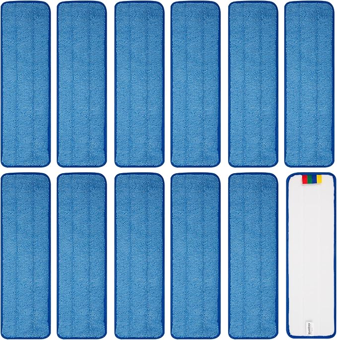 12 Pack Replacement Microfiber Pad - Thick - Universal Commercial 17-18 Inch Mop Head- Heavy Duty - Wet &amp Dry Commercial Cleaning Refills Reusable Mop Refills Fit for Most Microfiber Flat Mop Syst