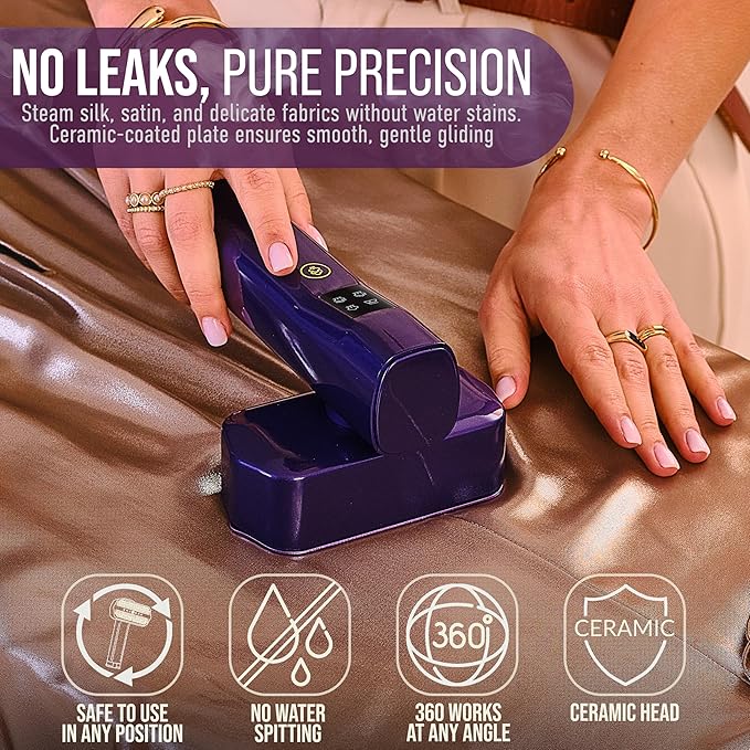 Mini Steam Iron &amp Travel Garment Steamer – 1200W Portable Wrinkle Remover Handheld Clothes Steamer 20s Fast Heating 4 Modes Compact Folding Design Fabric Steamer for Home &amp Travel–Purple