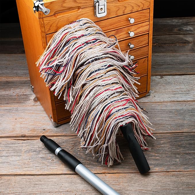 Dust Mop for Hardwood Floors - Extendable Duster Wand with 66” Long Telescoping Handle and Washable Wool Floor Mop Head - Long Dusters for Cleaning - Household Cleaning Tools by Kings County Tools