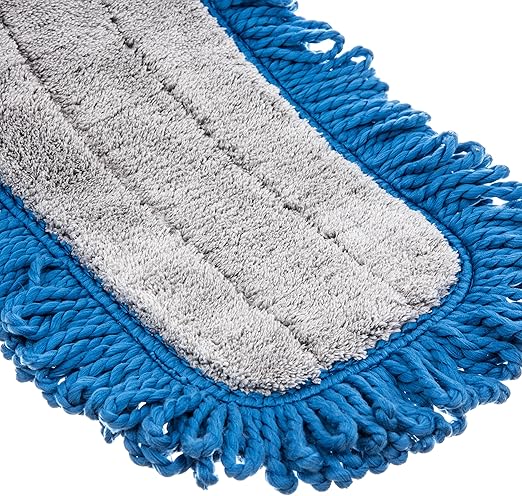 FLO-PAC Dry Mop Mop Pad Looped Fringe with Microfiber Center for Floor and Wall Cleaning 24 Inches Blue (Pack of 12)