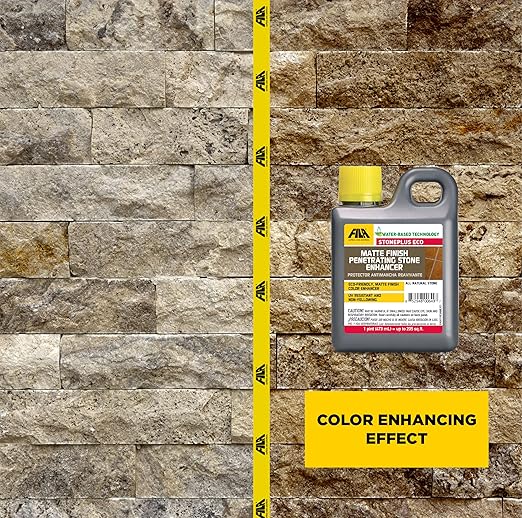 FILA Surface Care Solutions STONEPLUS ECO Stone Sealer Color Enhancer Water Based Paver Sealer Ideal for All Natural Stone: Travertine Granite Slate Outdoor Enhancing Sealer Matte Finish 1Pt