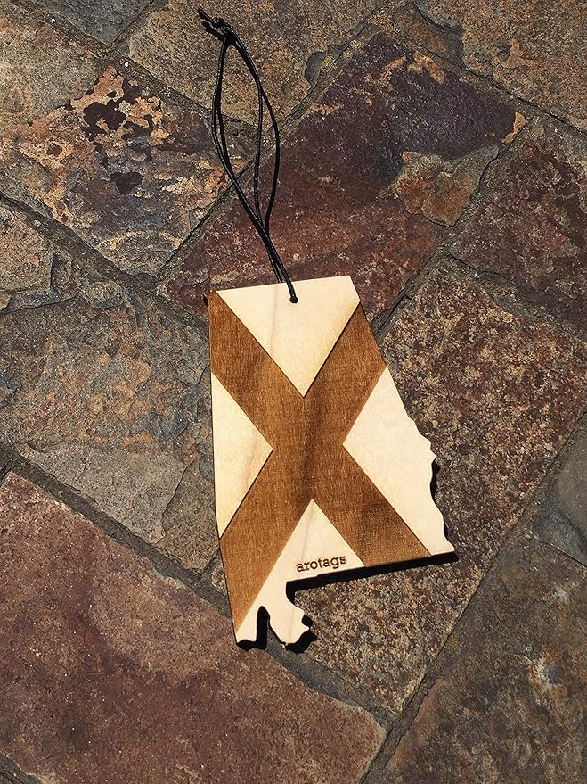 Arotags Alabama Wooden Car Air Freshener - Long Lasting Beach Bum Scent Diffuses for 365+ Days - Includes Hanging Mirror Diffuser and Fragrance Oil - 100% American Made