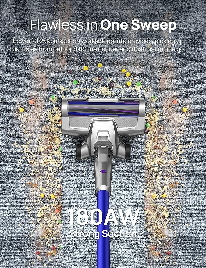 Dreo Cordless Vacuum Cleaner for Home 25kPa 550W Strong Suction 3000mAh Detachable Battery Up to 60 Mins Handheld/Stick Vacuum with Headlights Tools for Car Pet Hair Carpets Hard Floors