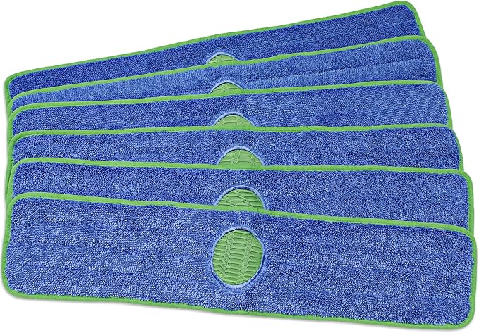 CleanAide Twist Yarn Microfiber Mop Pads with Built-in Scrubber for Spot Cleaning Reusable Flat Mop Heads for Wet or Dry Use Safe on Most Floors Machine Washable 24 Inch 6-Pack Green