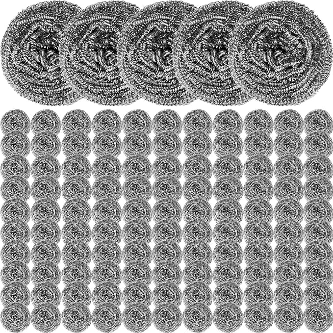 200 Pcs Stainless Steel Wool Scrubber Bulk Steel Wool Sponges Pack Metal Dishwashing Wire Scouring Pads Heavy Duty Clean Dish Pot Pan and Oven for Cleaning Kitchen Bathrooms and More