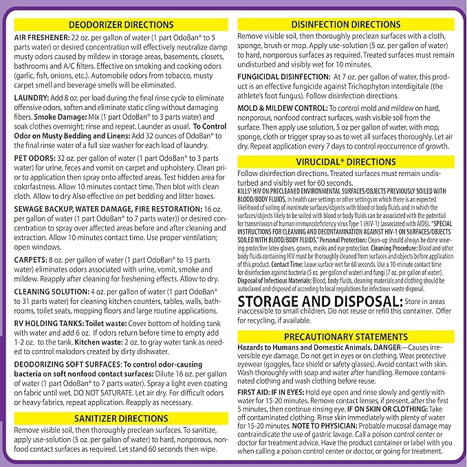 OdoBan Disinfectant Concentrate and Odor Eliminator Made in the USA Lavender Scent 4 Gallons