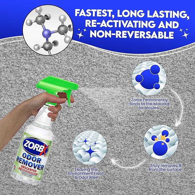 ZORBX Unscented Odor Eliminator for Strong Odor 16 oz - Pack of 2 - Used in Hospitals &amp Healthcare Facilities - Advanced Trusted Formula Fast-Acting Odor Remover Spray for Dog Cat House &amp C