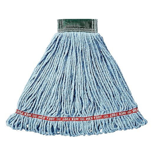 Rubbermaid Commercial Products Web Foot Shrinkless Medium 20 OZ Blend Wet Mop 5 Headband Blue for Janitorial/Professional Cleaners for Hard Floors Hardwood/Tile/Smooth Concrete