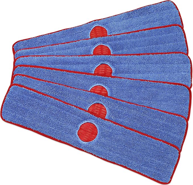 CleanAide Twist Yarn Microfiber Mop Pads with Built-in Scrubber for Spot Cleaning Reusable Flat Mop Heads for Wet or Dry Use Safe on Most Floors Machine Washable 24 Inch 6-Pack Red