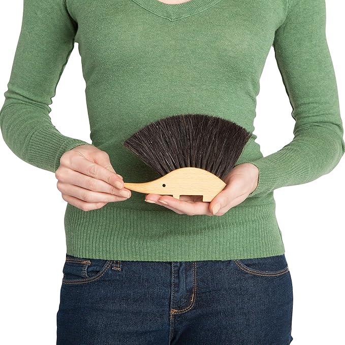 REDECKER Hedgehog Table Brush Natural Horsehair Bristles 4-1/2 x 5-1/2 inches Versatile Hand Brush in a Decorative Shape - Horse Hair Brush for Table - Hedgehog Duster - Made in Germany
