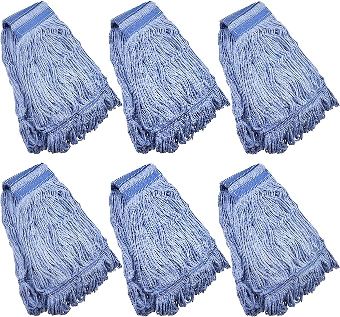 Mop Head Replacement Commercial Heavy Duty String Blue Wet Mop Heads for 3 Typs Commercial Mop Handle(6MediumWeight 16oz)