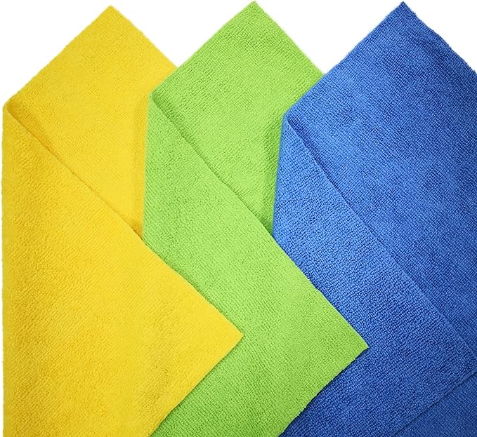 POLYTE Microfiber Cleaning Cloth Ultrasonic Cut Edgeless 14 x 14 in (36 Pack BlueGreenYellow)