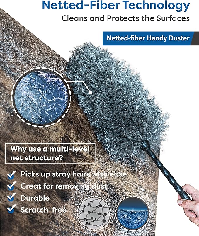 Feather Duster Kit with 5.6ft Extension Pole 4 Dusting Brush for Cleaning Home Wall Ceiling Fan Cobweb Microfiber Static Washable Dusters Black Dark Gray