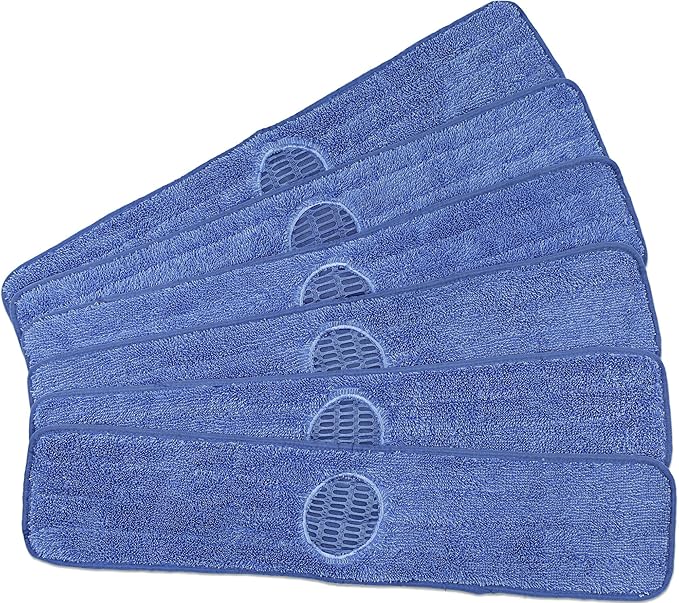 CleanAide Twist Yarn Microfiber Mop Pads with Built-in Scrubber for Spot Cleaning Reusable Flat Mop Heads for Wet or Dry Use Safe on Most Floors Machine Washable 24 Inch 6-Pack Blue