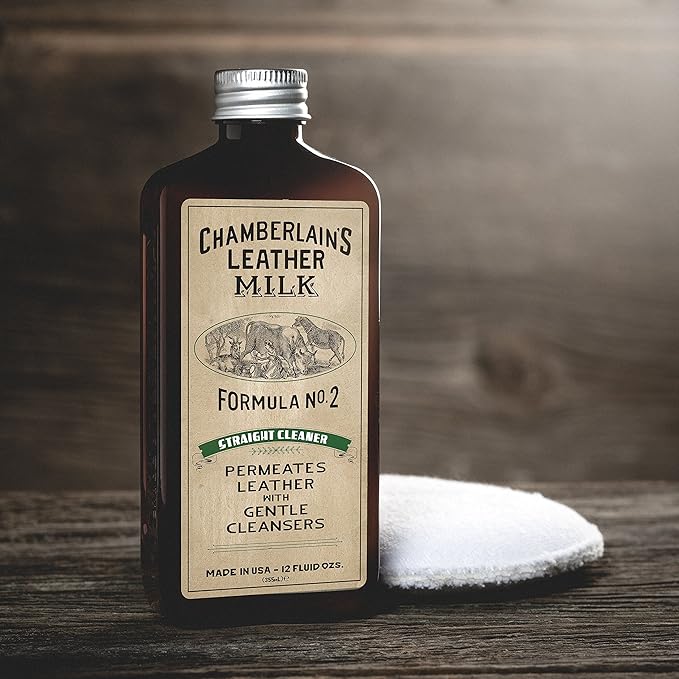Leather Milk Leather Cleaner - Straight Cleaner No. 2 - All Natural Non-Toxic Deep Cleaner Made in The USA. 2 Sizes. Includes Premium Cleaning Pad!