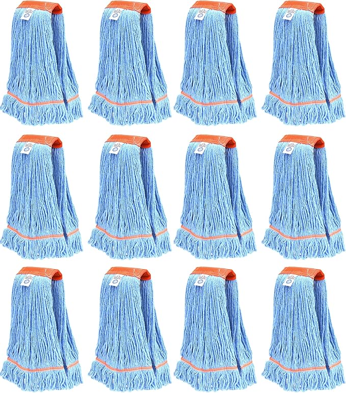 Nine Forty 12-Pack Industrial and Commercial-Grade Looped End Wet Mop Head Refill - Heavy Duty 20 Inch 4-Ply Premium Synthetic Yarn - for Optimal Absorption and Durability - Blue (12 Pack Large)