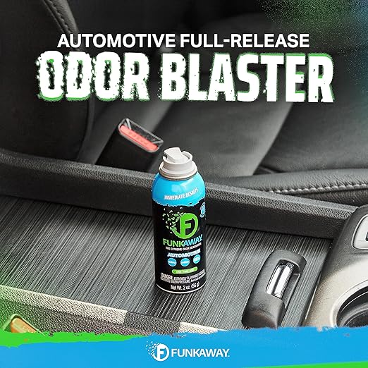 FunkAway Full-Release Car Deodorizer Spray (2 oz - 4 Pack) Lasts Up to 30 Days Car Air Freshener and Odor Eliminator for SUVs Trucks and RVs Automotive Aerosol that Attacks Funk at the Source