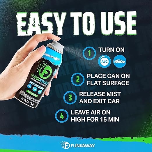 FunkAway Full-Release Car Deodorizer Spray (2 oz - 4 Pack) Lasts Up to 30 Days Car Air Freshener and Odor Eliminator for SUVs Trucks and RVs Automotive Aerosol that Attacks Funk at the Source