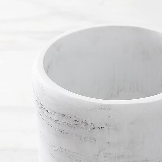 Bathroom Trash Can - Decorative Wastebasket Finished in Resin Beautiful Marble Look Modern Round Waste Basket for Bathroom Powder Room Or Living (Marble Style) white