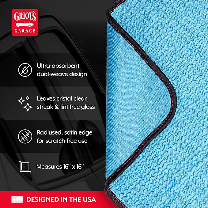 Griot's Garage PFM Crinkle Glass Towels for Car Detailing Streak-Free Cleaning for Windows Windshield Mirrors and More 16 x 16 55583 Set of 3