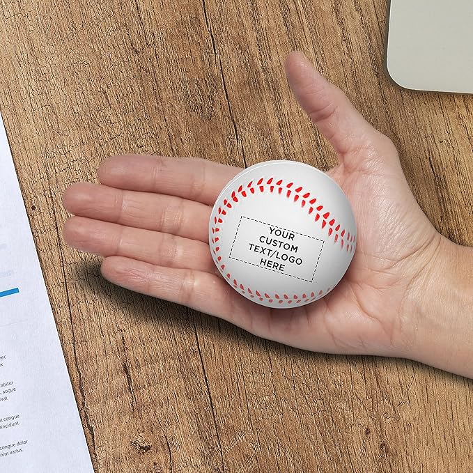 DISCOUNT PROMOS Custom Baseball Shaped Squeeze Balls Set of 10 Personalized Bulk Pack - Perfect for Promotional Giveaways - White
