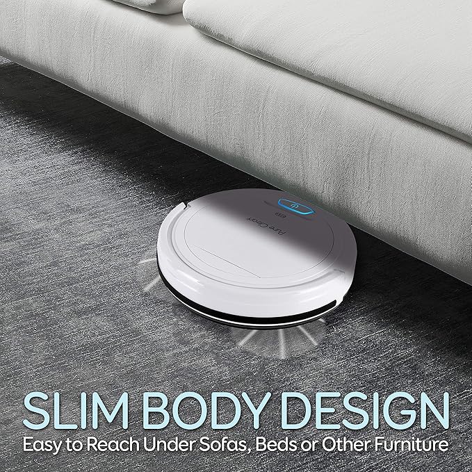 SereneLife Pure Clean Robot Vacuum Cleaner - Upgraded Lithium Battery 90 Min Run Time - Automatic Bot Self Detects Stairs Pet Hair Allergies Friendly Robotic Home Cleaning for Carpet Hardwood Floor